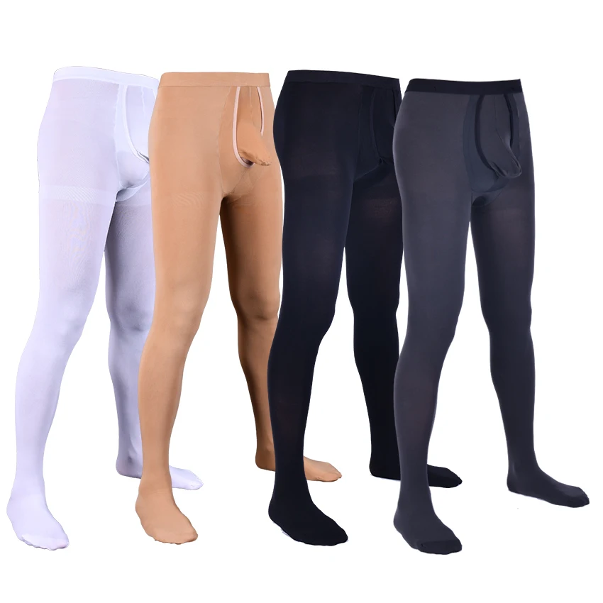 

sexy men gay nylon autumn pant breathable pocket pantyhose tights with jockstrap
