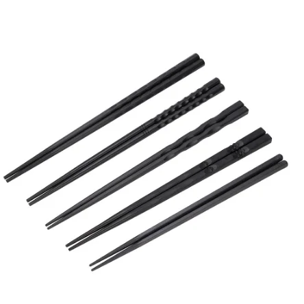 

Amazon Hot Sell Reusable Kitchen Tableware Sushi Sticks Non-slip 24 cm Chinese Black Premium Quality Fiberglass Alloy Chopsticks