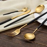 

Hongda D038 High Quality 304 Black And Gold Brushed Golden Coloured Matte Plated Set Wedding Pvd Stainless Steel Cutlery