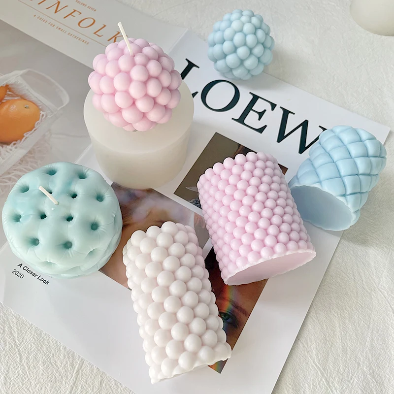 

New Design DIY 3D Aromatherapy Beeswax Small Bubble Shape Soap Silicone Molds Candle Cylinder Bubble Candle Mold, White