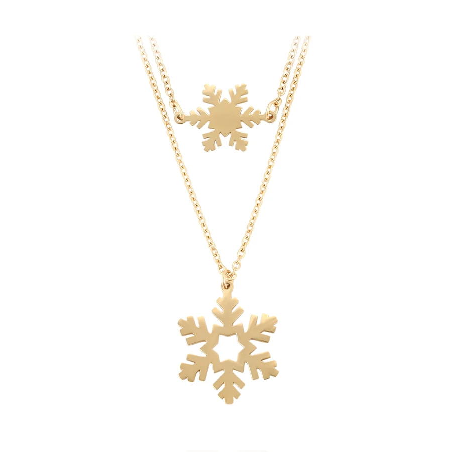 

46584 Xuping 14K Women Girl Stainless Steel Gold Plated Snowflake Pendant Layered Necklace, 14k gold color