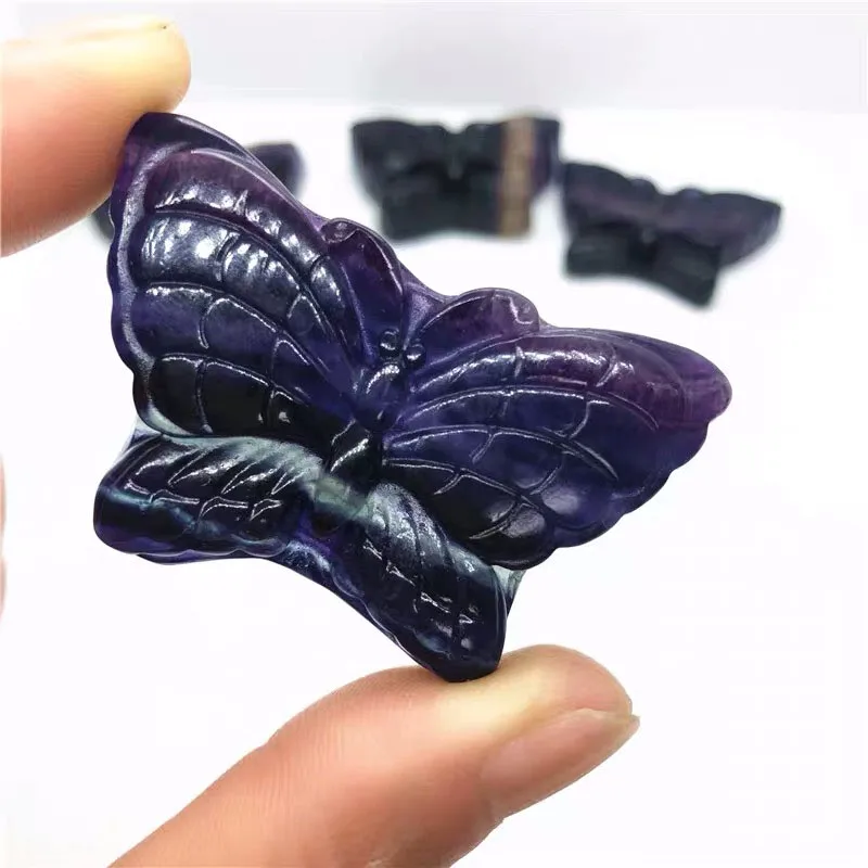 
Wholesale Natural Fluorite Hand Carved Crystal Butterfly Crystal Healing Stone 