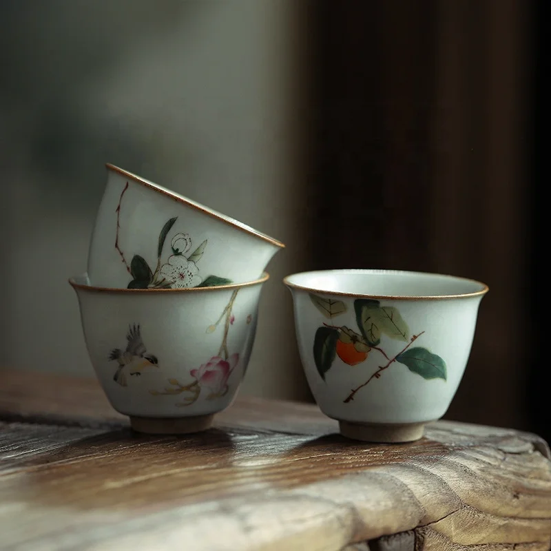 

Wholesale 70ml Small Capacity Kung Fu New Chinese Handmade Painting Flower Ceramic Tea Cup, As pictures