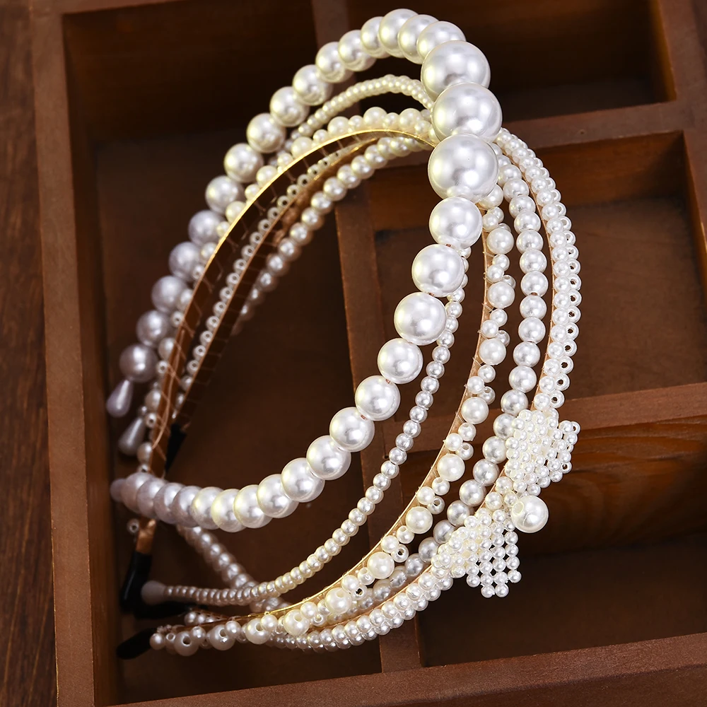 

New Luxury Big Pearl Headband Women Bow Sunflower Hoops Girls Hair Accessories Fashion Jewelry accesorios para el cabello mujer