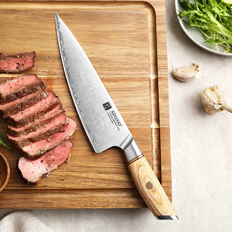 

New Arrival 8.5 inch Professional 3 layers Composite Stainless Steel Kitchen Handmade Chef Knife with Pakka Wood Handle