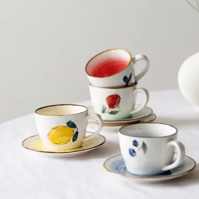 

Fruit Pattern Tea Mug Ceramic Mug Coffee Cup With Color Wall, As the picture show