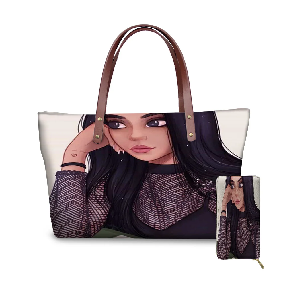 

Wholesale Handbags Supplier White Art Girl Printing Cute Purses Summer Business Handbags for Women Luxury Custom Logo 2PCS 2021, Customized