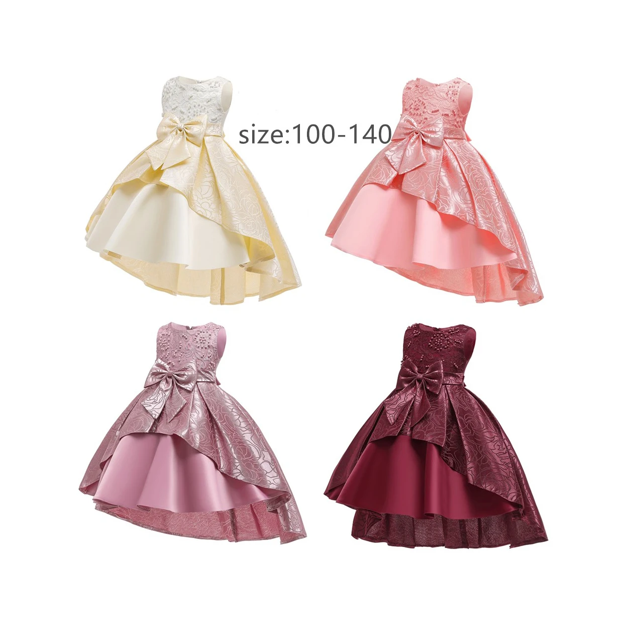

Wholesale fashion princess bow wear printed baby party dress for kids flower girl