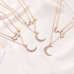 Double layer star Moon Clavicle Chain Diamond Zodiac Necklace for women gold Twelve constellations necklace