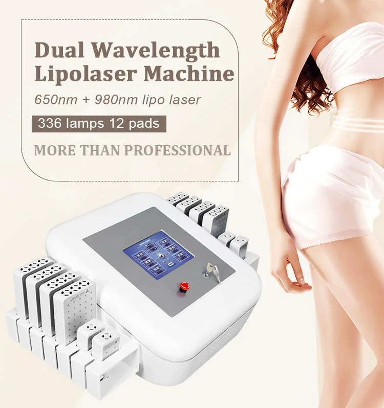 

336 lamps 8 inch color touch screen 650nm & 980nm dual wavelength weight loss slimming lipolaser machine /lipolaser /lipo laser, White