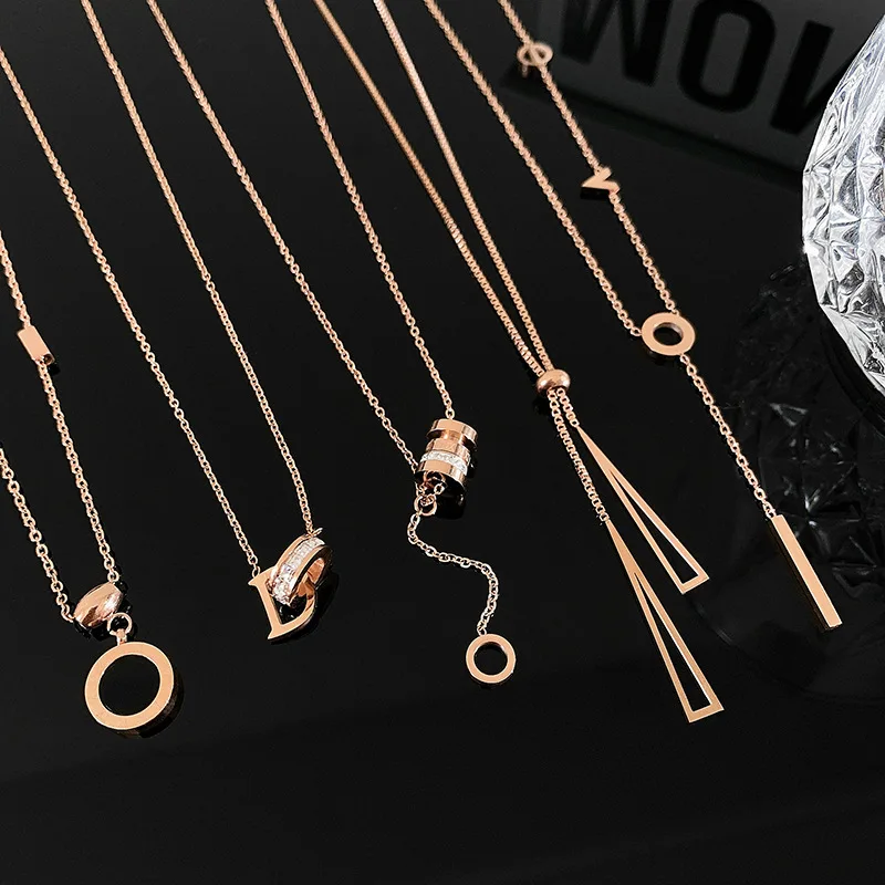 

fashion love bar geometric tail star number pendant titanium steel necklace jewelry