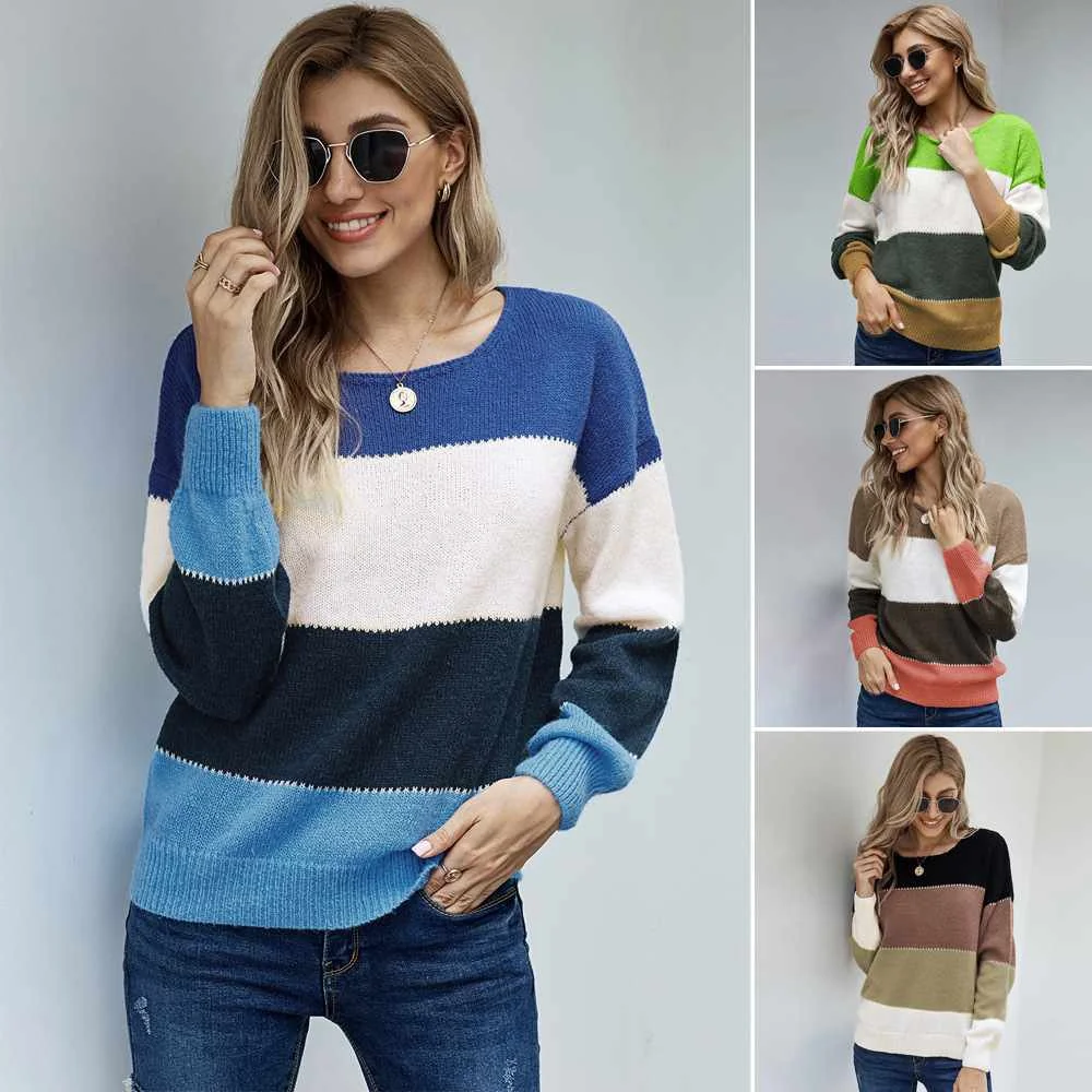 

Women Stripe Sweater Autumn Loose Long Sleeve Pullover Tops Sweater, Pictures show