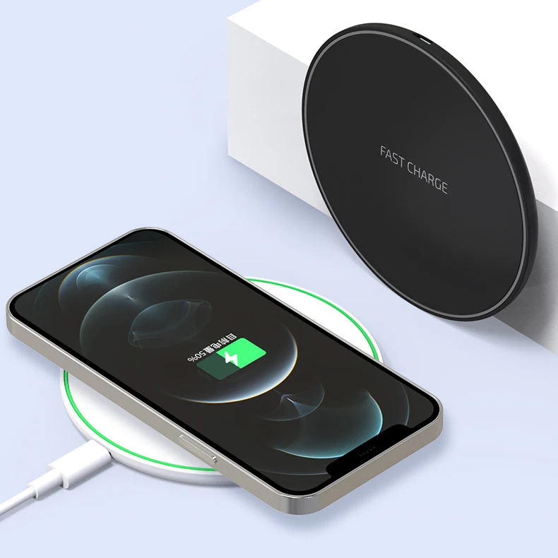 

Wholesale Price Compatible For Samsung For Iphone Custom Logo 2 In 1 With Led Fast Qi 10W 15W Wireless Charger Pad, Black and white