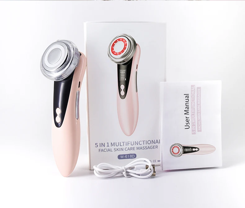 

Ultrasonic Photon Facial Massager 5 In 1 Led Skin Tightening Face Lifting Facial Massager Ultrasonic Anti-aging Photon, White, pink, light pink