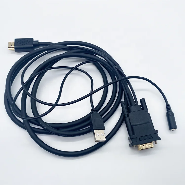 

Male to male hdmis to vga cable 1080P gold-plated hdmis to vga adapter converter with USB and audio cable