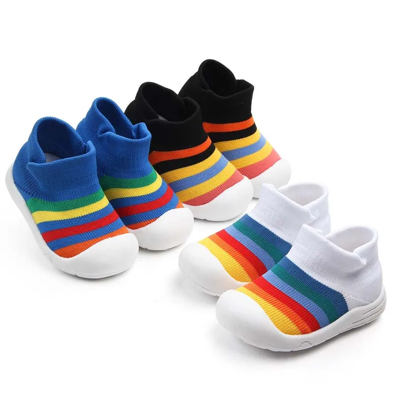 

Children's breathable soft mesh upper knitted shoes toddler baby prewalker boys girls first walk baby stripe Casual Shoes B1, As photo