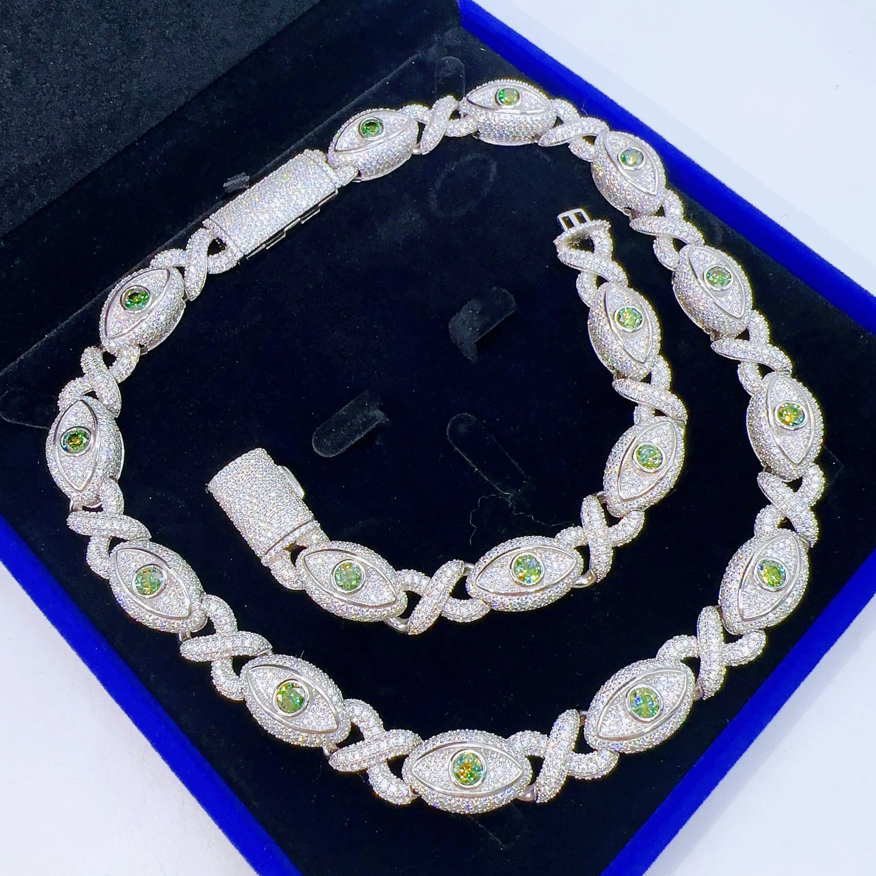 

Custom moissanite hip hop jewelry 925 sterling silver moissanite diamond eye ball design hip hop necklace cuban bracelet