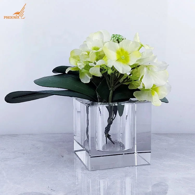 

Modern personalized blank clear small crystal square shape vase cut block for decorations wholesale, Clear transparent