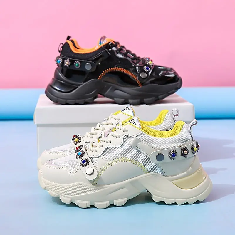 

New Arrival Diamond decoration Women High Platform Running Sneakers Breathable Casual Sport Shoes Women fashion Sneakers