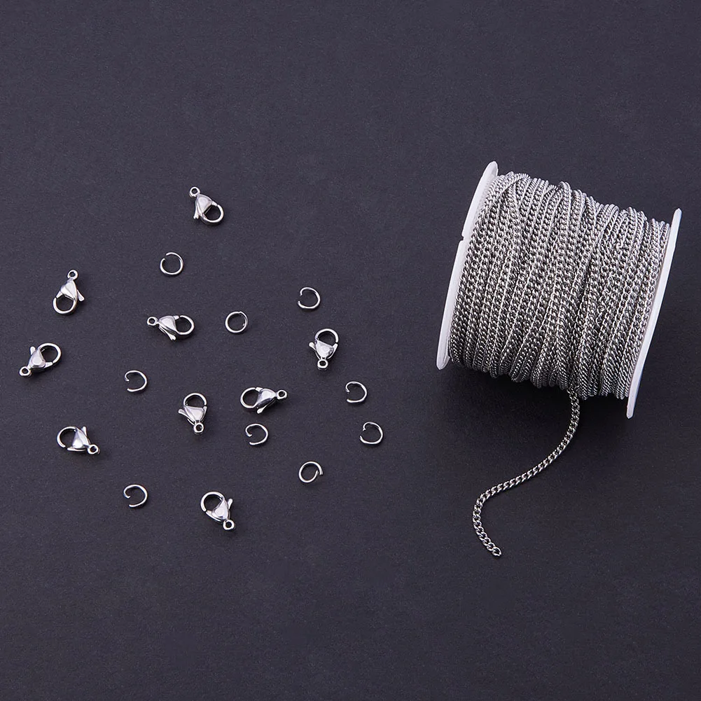 

10 meter Stainless steel chain diy necklace jewelry accessories open ring lobster clasp combination set