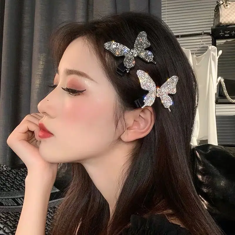 

Vintage Barrette Shiny Rhinestone Crystal Butterfly Hair Clips Headdress Girls Cute Colored Diamond Hair Pin Butterfly Hairpins