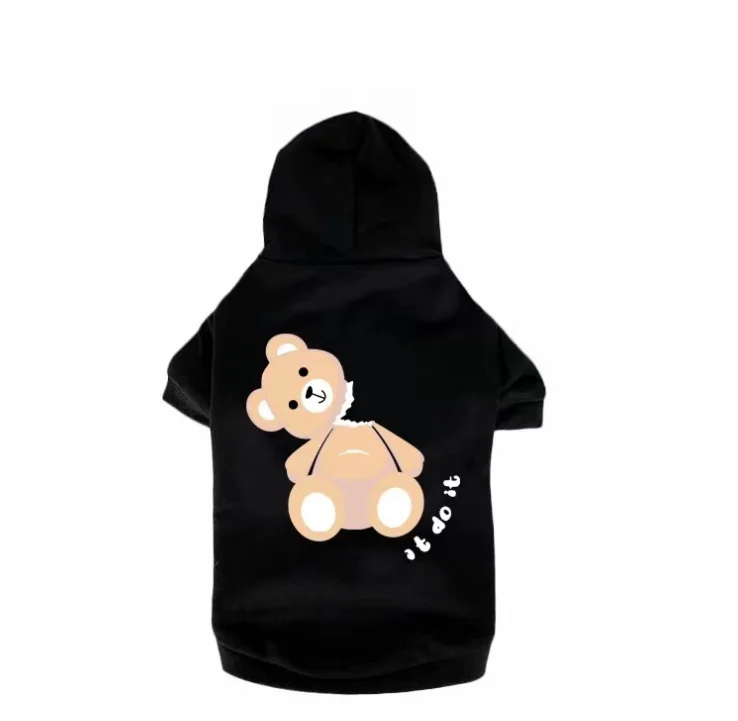 

New Style Design Bear Logo Hoodie Cloth Pet Dog Clothes Winter Draw String Clothes Dogs, White/black