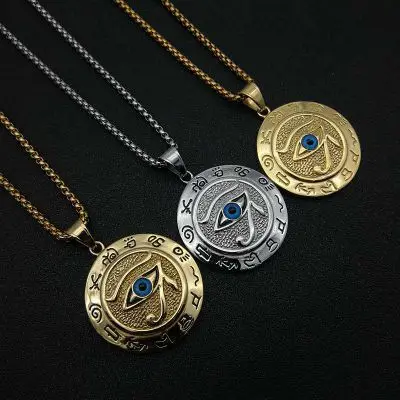 

2020 Hot Sale Rock Style Stainless Steel Necklace Gold Plated Ancient Egypt The Eye Of Horus Pendant Necklaces For Men's Jewelry