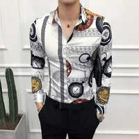 

New Fashion Men Spring Autumn Printing Character Button Lapel Long Sleeve Business Tops Blouse Casual Shirt