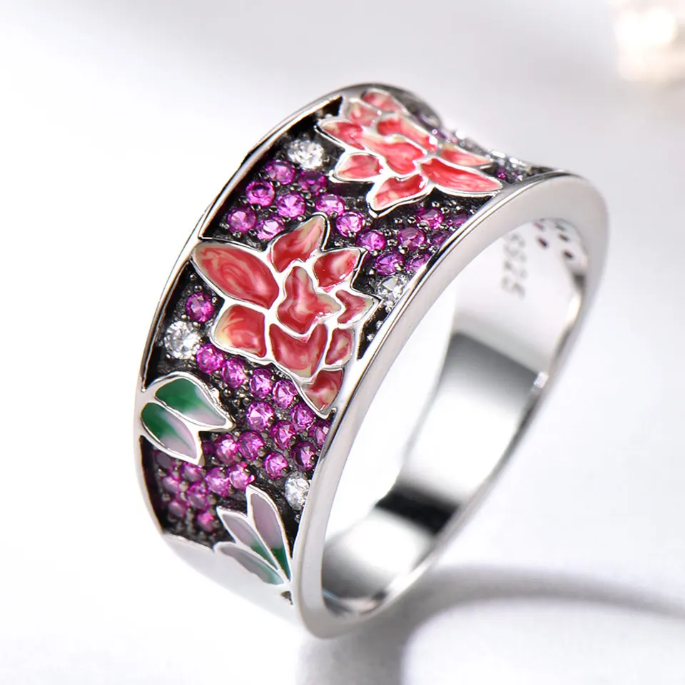 

Female New Design Flower 925 Silver China Jewelry Enamel Craft CZ Rings, Enamel Ring, Customized color