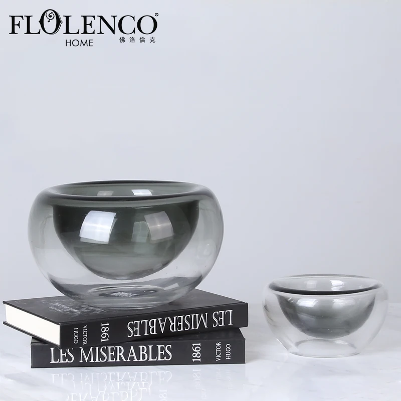 

Stock Home Decor Creative Fruit Grey Double Wall Glass Bowl