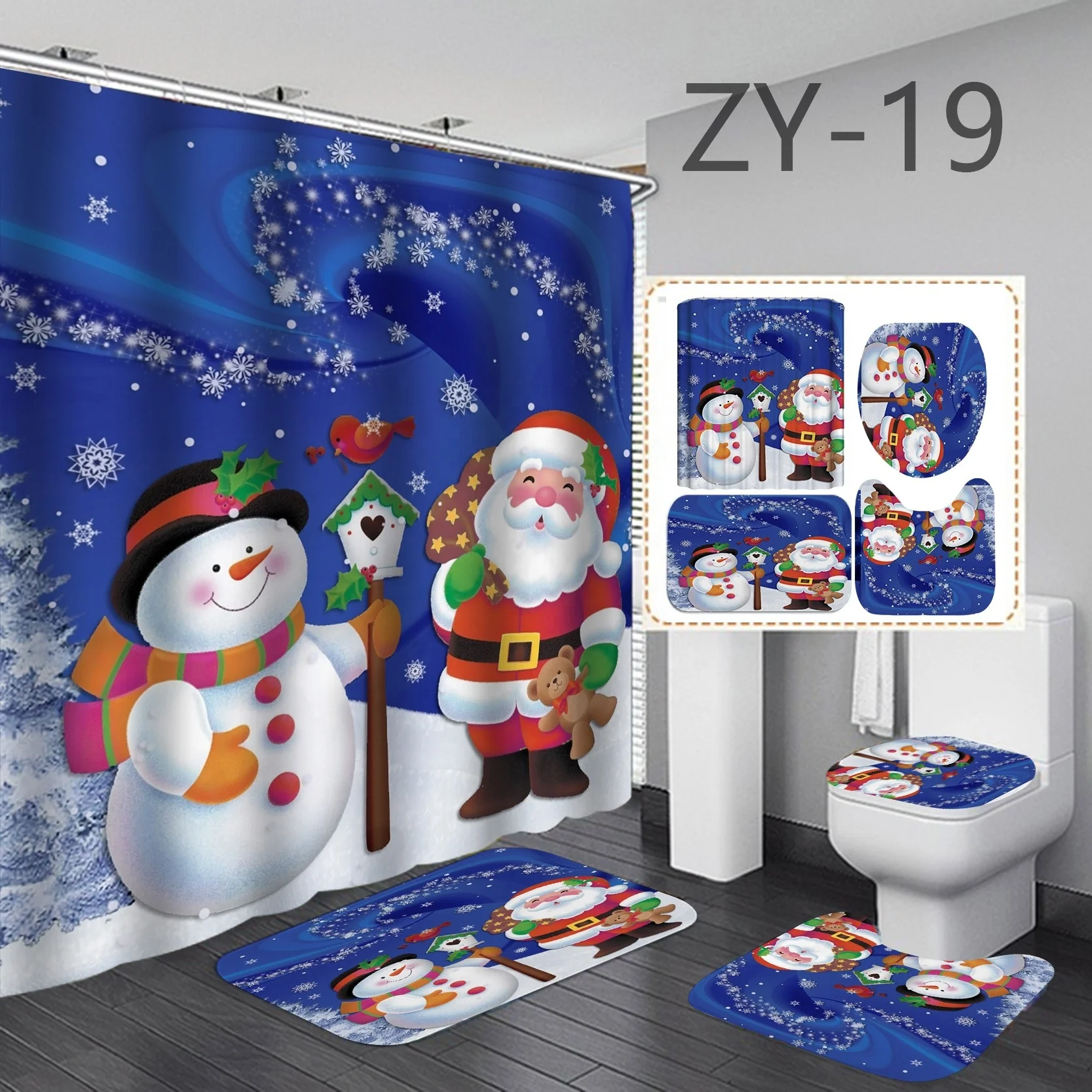 

3D Printing Waterproof Polyester Bathroom Curtain Christmas Series Printing Shower Curtain, Picture