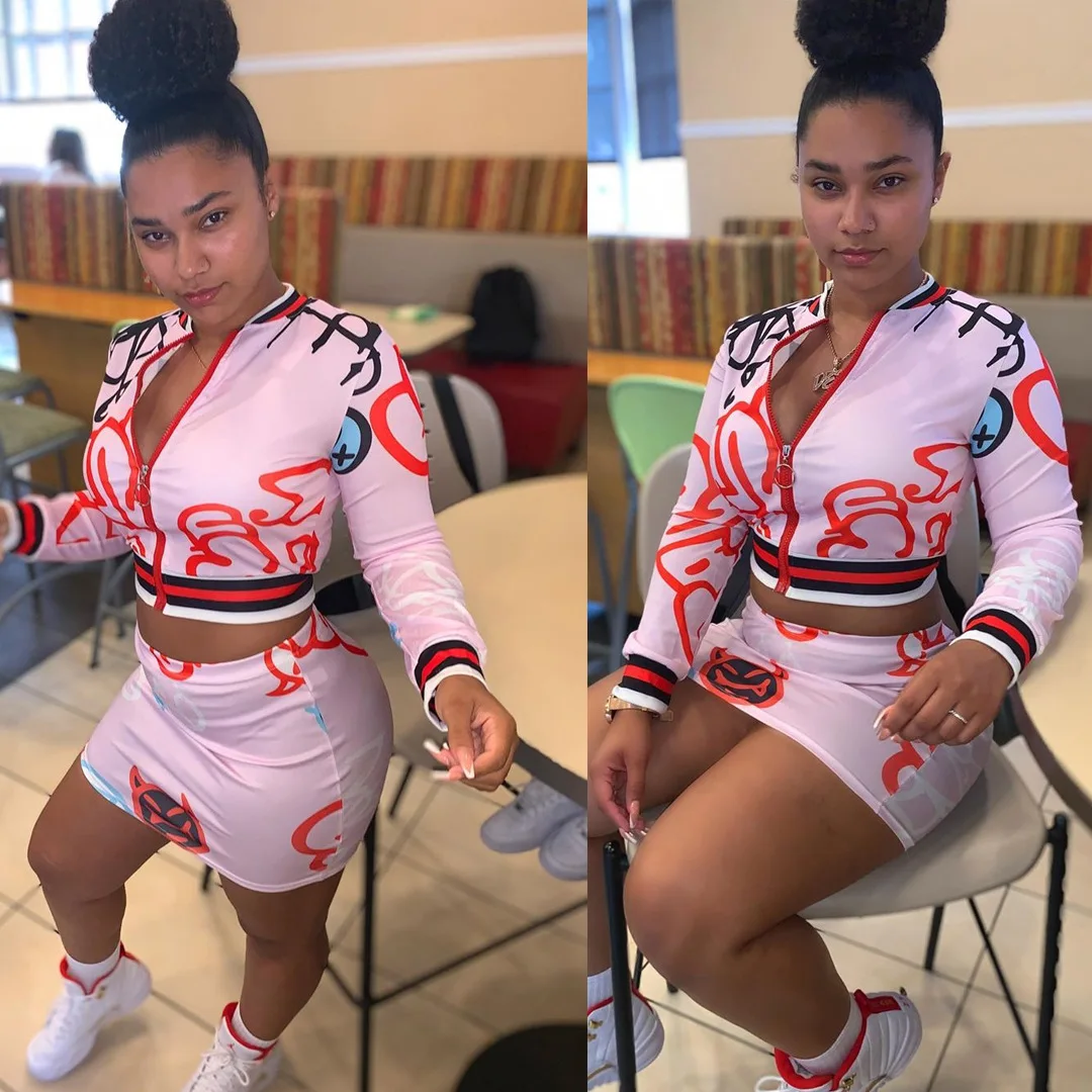 

European and American women's digital long sleeve printed two-piece set