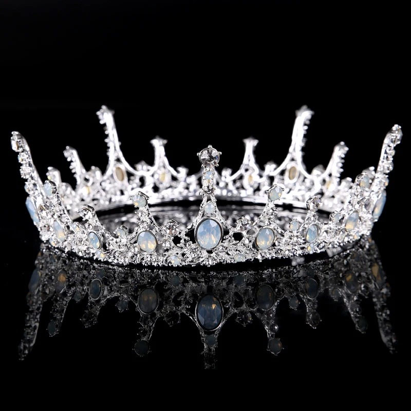 

Glossy Crystal Golden Silver Alloy Round Diadem Rhinestone Coronas Decorativas De Metal Retro Crown For Wedding Hair Accessories