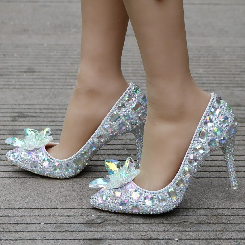 

S63 2021 spring new fashion wear-resistant breathable silver stiletto single shoes crystal high heels shoes for women