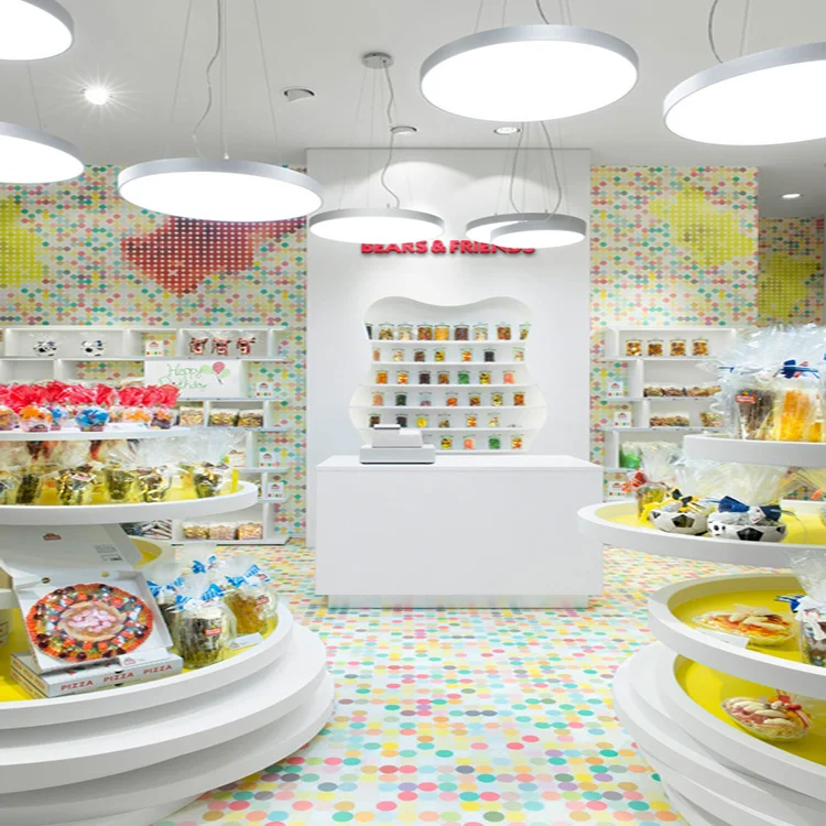 

Pioneer Colorful Candy Shop Interior Furniture Decoration Design with Candy Display Rack Stand, Customized color