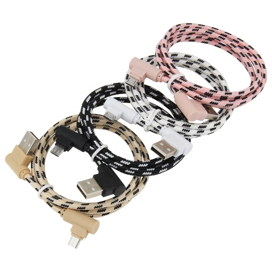 

90 Degree Elbow Data Sync Wire Cables Micro USB Cable 2m Fast Charging for Samsung LG Huawei Android Smart Phone, Black, white, pink , golden