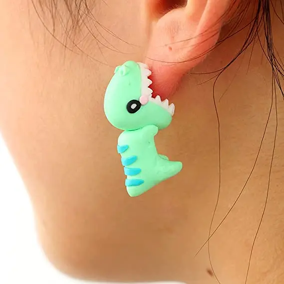 

3D Dinosaur Bite Earrings Lovely Shark Bite Ear Studs Piercing Earrings Cartoon Animal Earring Studs for Women, Picture shows