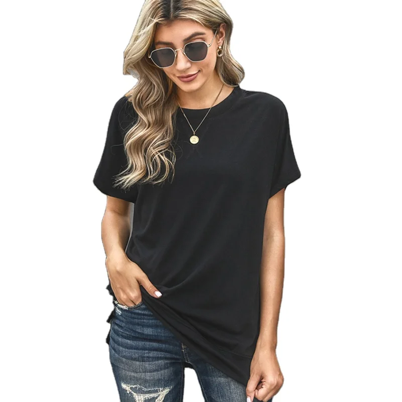 

Fashion hot style ladies tops round neck women breathable pullover t-shirt