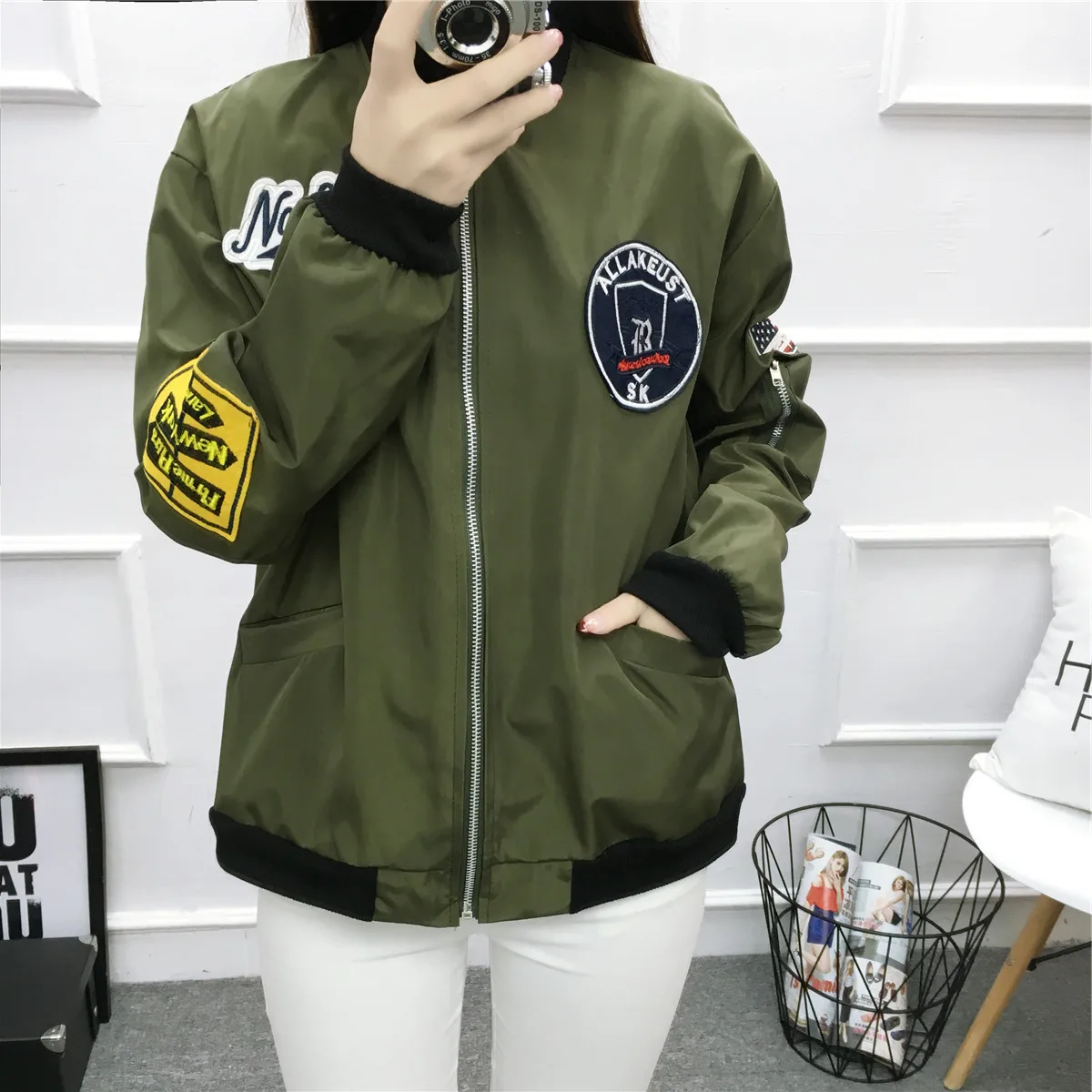 

Spring and autumn thin trendy badge baseball jacket pilot jacket handsome plus size loose short jacket