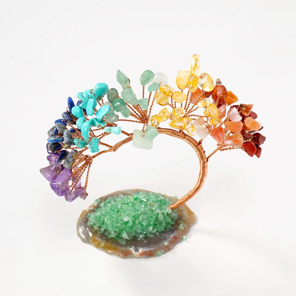 

Natural gemstone lucky tree seven chakra phoenix tail crystal money tree for home decoration