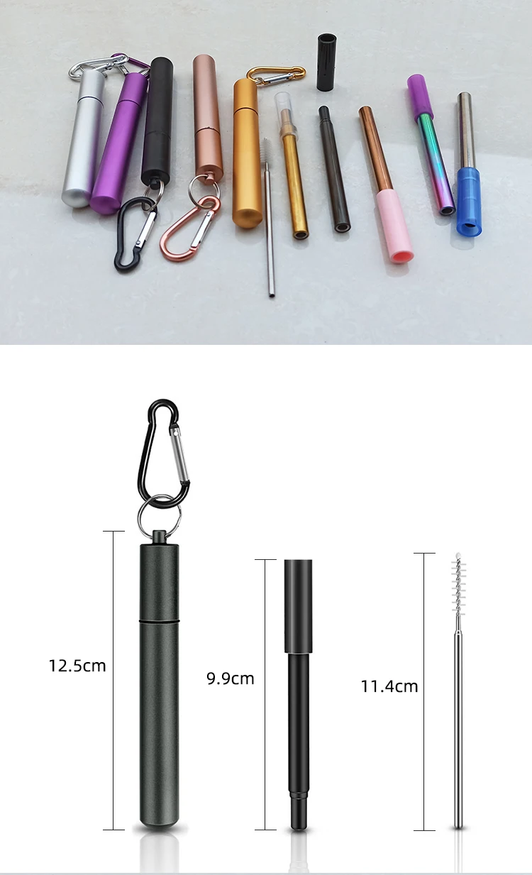 Eco Friendly Extendable Stainless Steel Telescopic Straw Collapsible