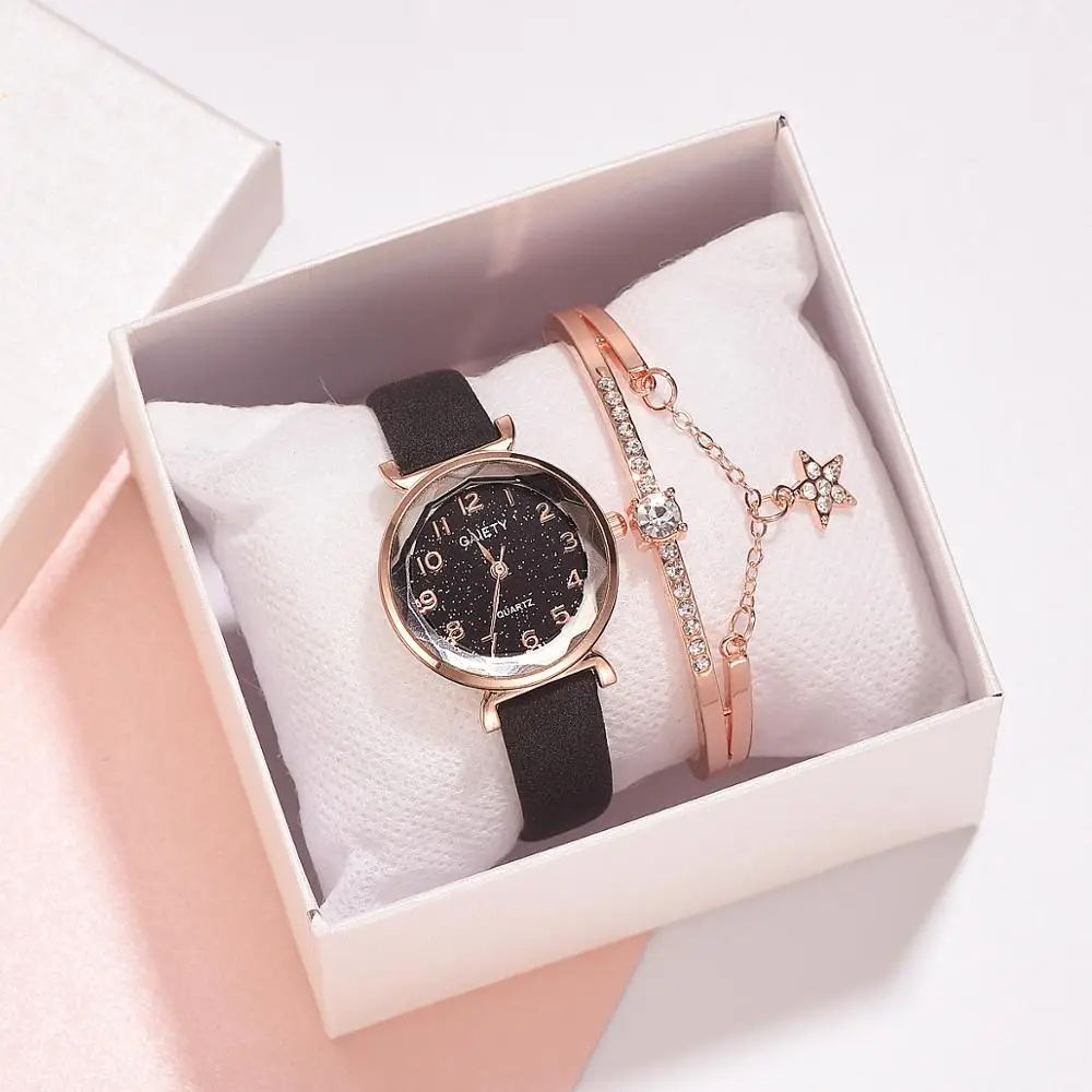 

New trend fashion ladies watch wholesale pu strap fashion watch classic women watch with bracelet set