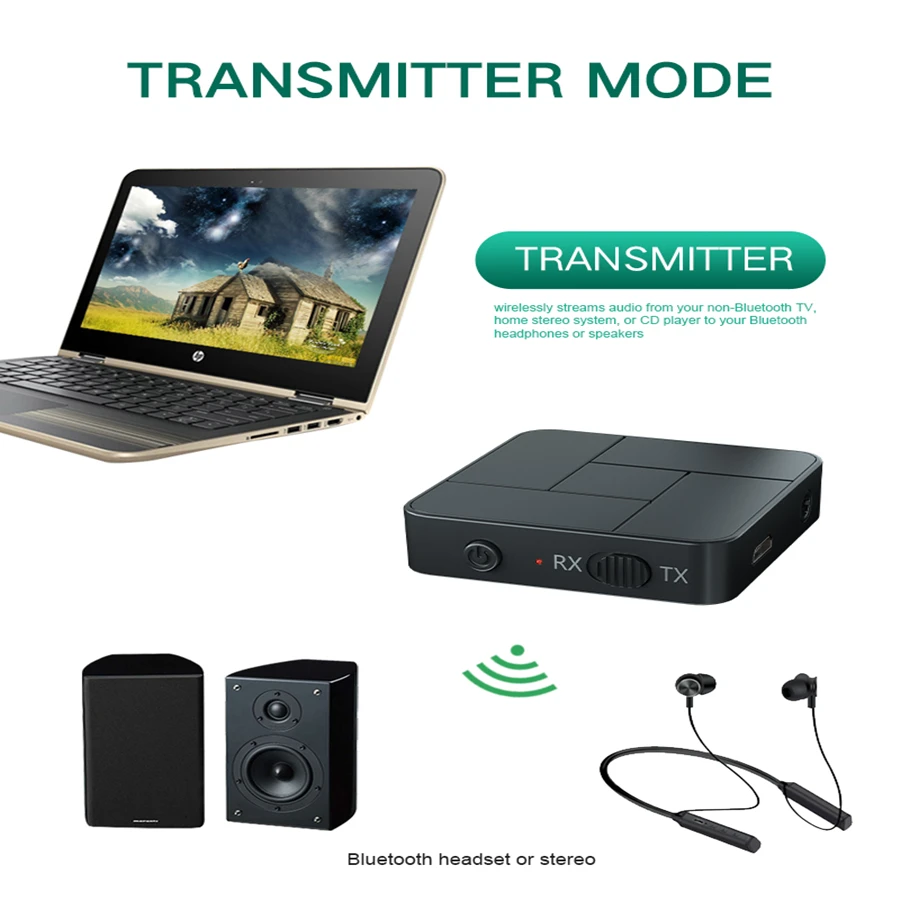 KN326 BT 5.0 Receiver Transmitter 3.5mm AUX Jack RCA USB Dongle Wireless Audio Adapters Handsfree Call Microphone For Car TV - ANKUX.COM