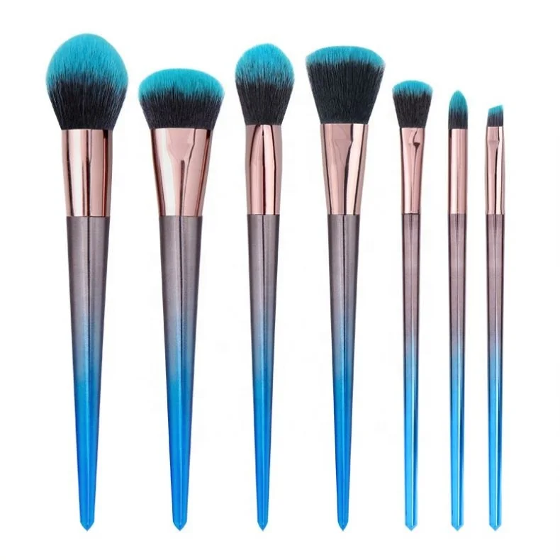 

Wholesale Popular 7 Pieces Makeup Brush Set Diamond Gradient Peacock Blue Makeup Brush, Pics