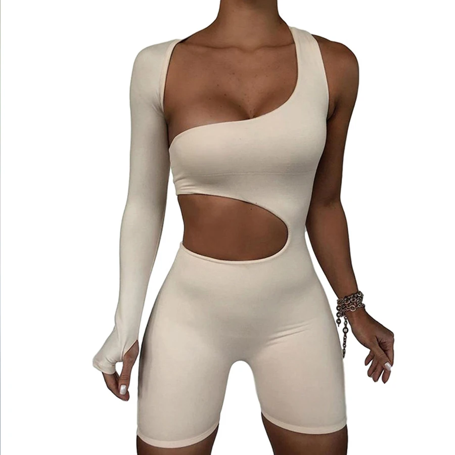 

Casual Sportswear Hollow Out Skinny Fitness Shorts Jumpsuit Women Bodysuit Fashion Long Sleeve Workout Jumpsuits, Photo color