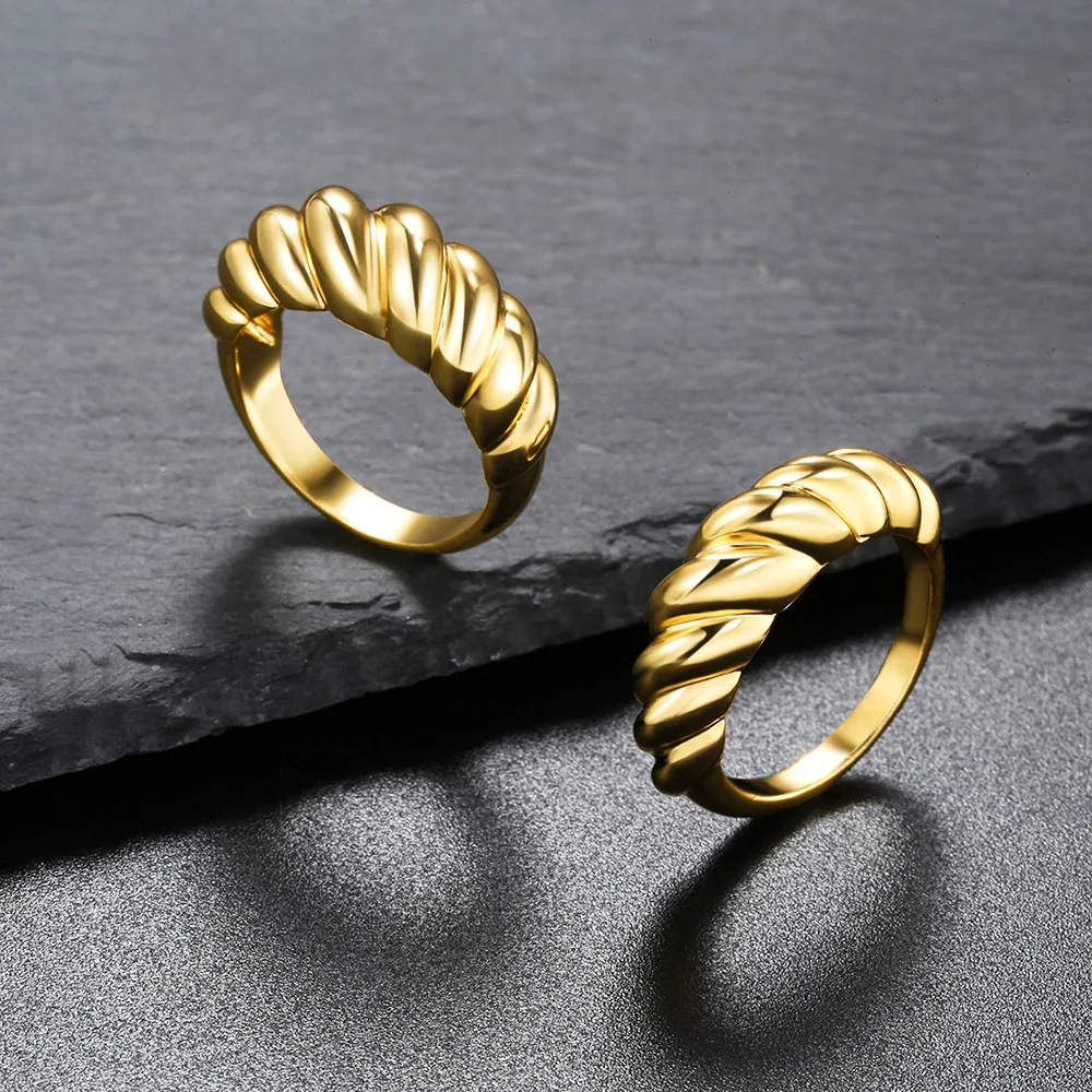 

dainty ring 18k gold dome ring croissant gold plated Chunky Twisted Croissant ring for women