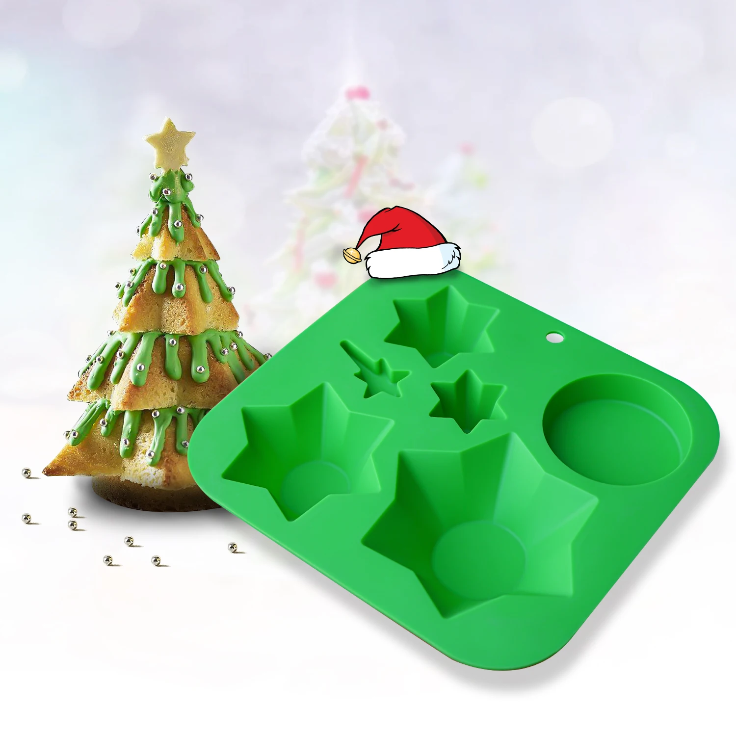 

3D DIY Christmas tree shape silicone cake Chocolate mold for Splicing stack tray, Blue or customized