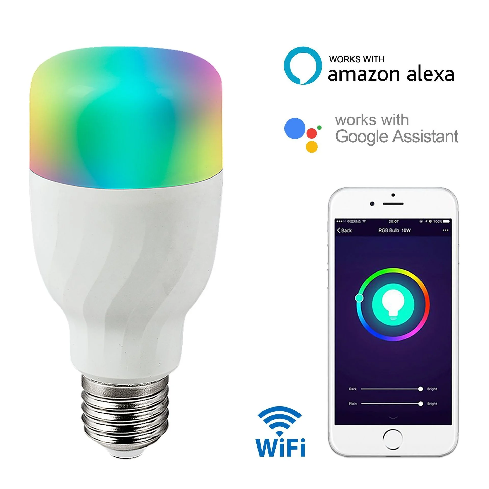 Tuya Smart App No Hub Required RGBCW Dimmable E26 E27 Smart Wifi LED Light Bulb