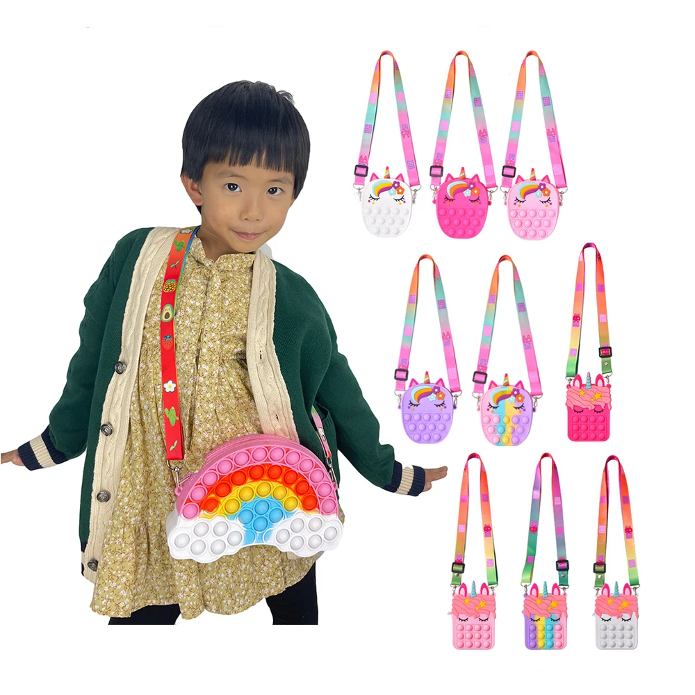 

New Popping Silicone Stress Reliever Pop handbag Fashion Kids Crossbody Bag Fidget Totes Shoulder Sling Bags Purse Pouch
