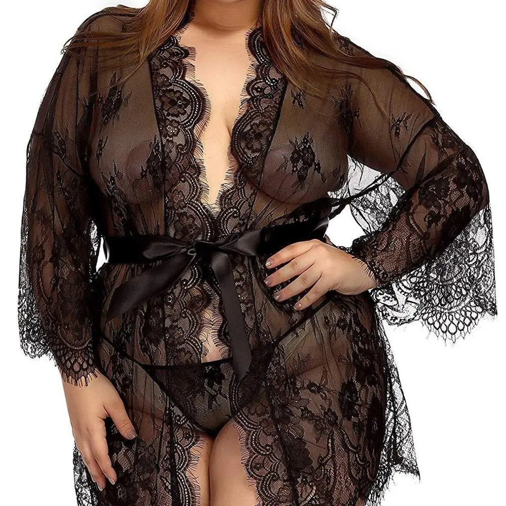 

2021 Womens Mesh Babydoll Erotic Plus Size Hollow Out Transparent Sexy Lace Lingerie Set